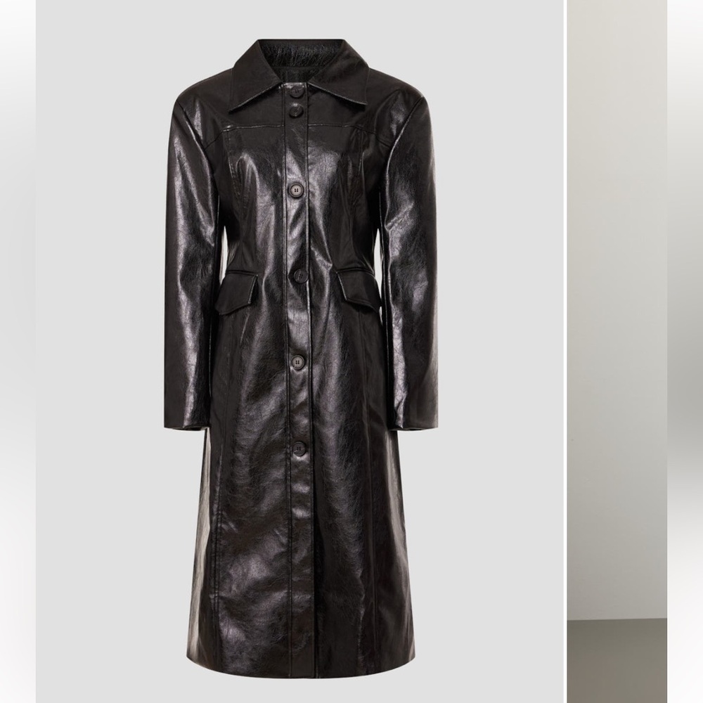 Moon River Faux Leather Midi Coat